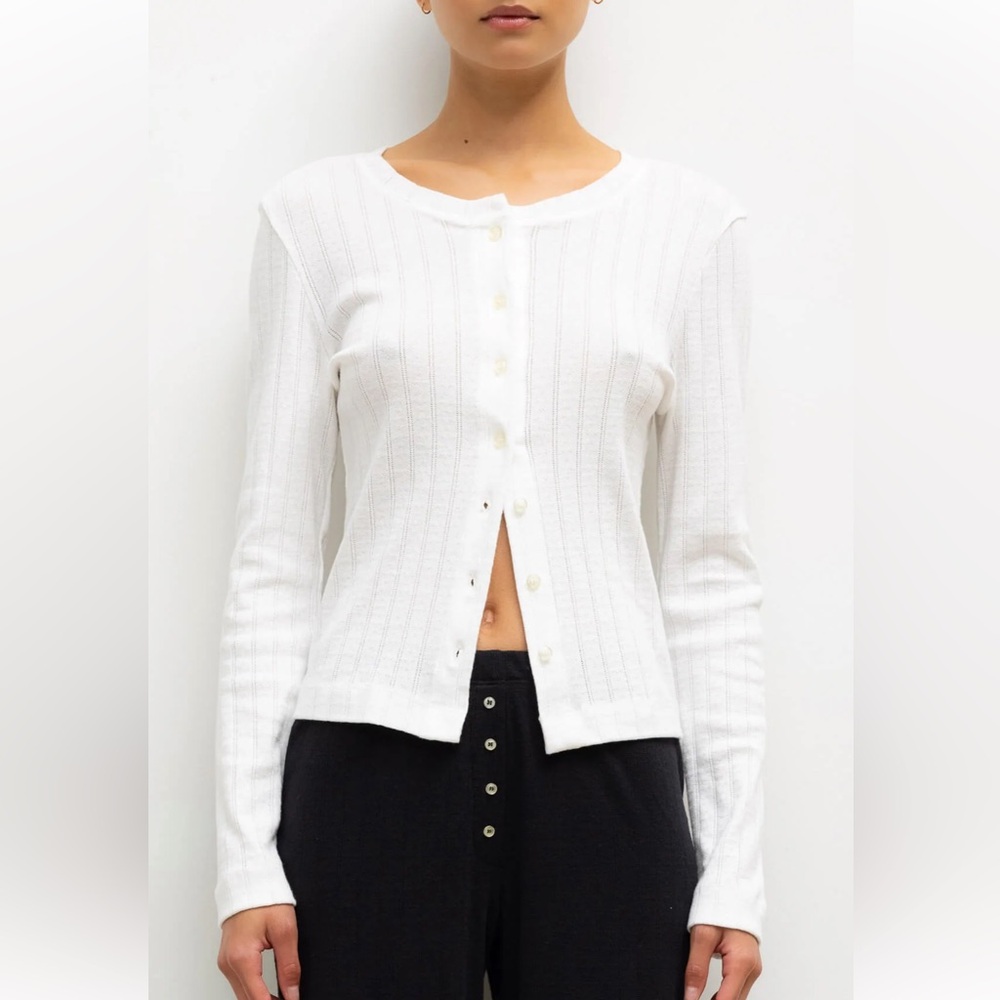 LESET Pointelle Cardigan Button Up top size M